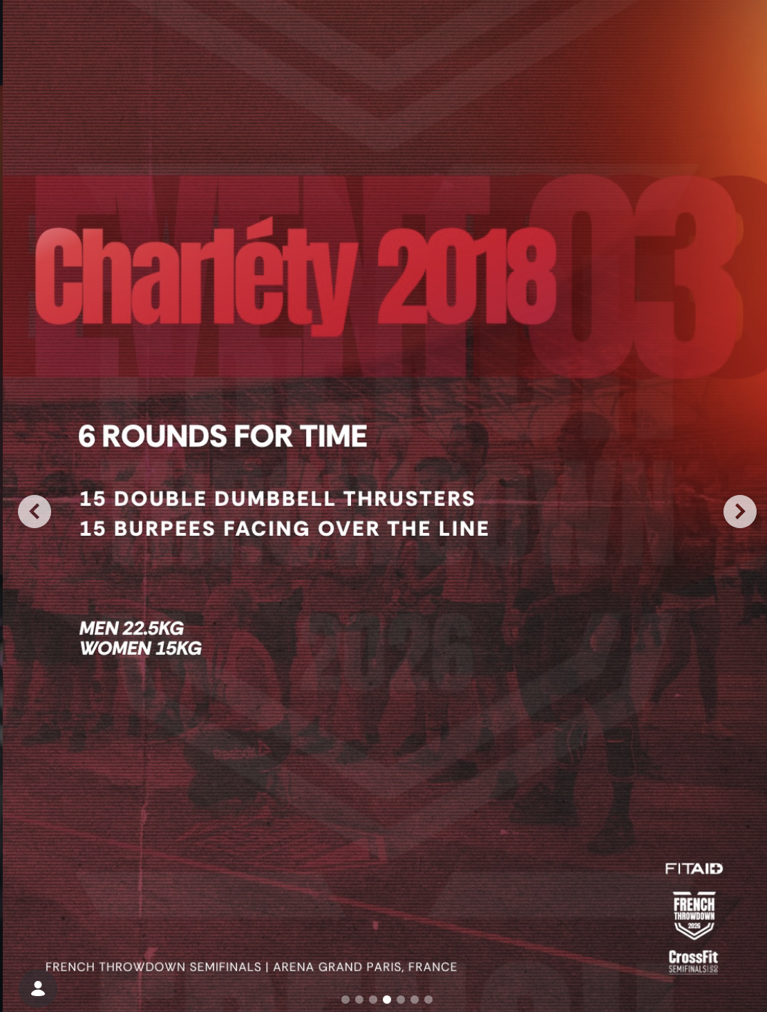 French Throwdown Event 3 Charlety 2018 workout description