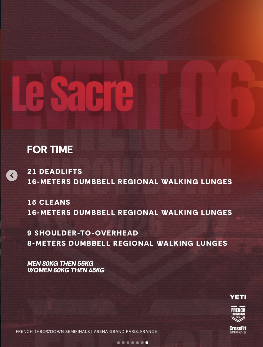 French Throwdown Event 6 Le Sacre workout description