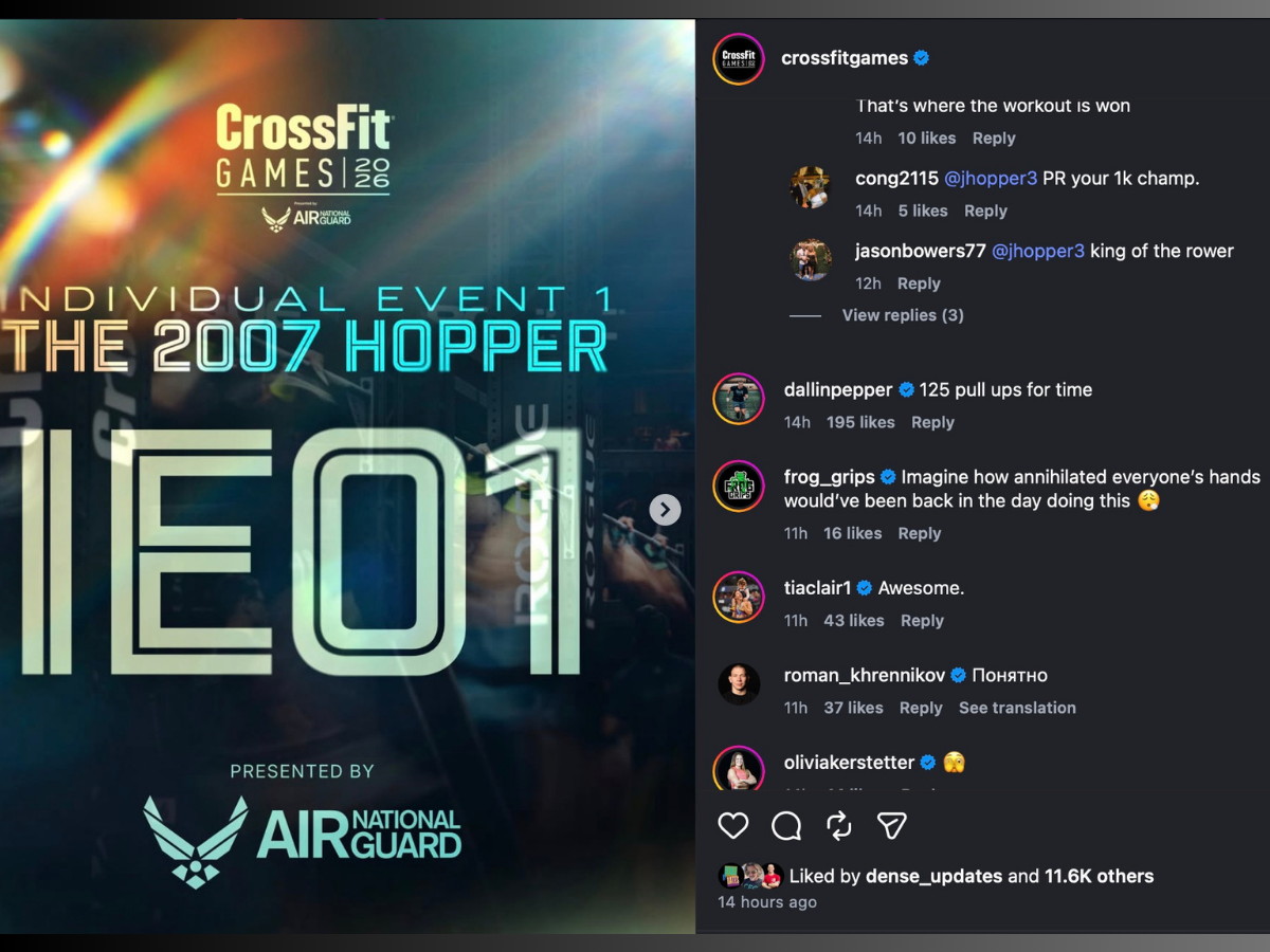 Announcement graphic for 2026 CrossFit Games Workout 1