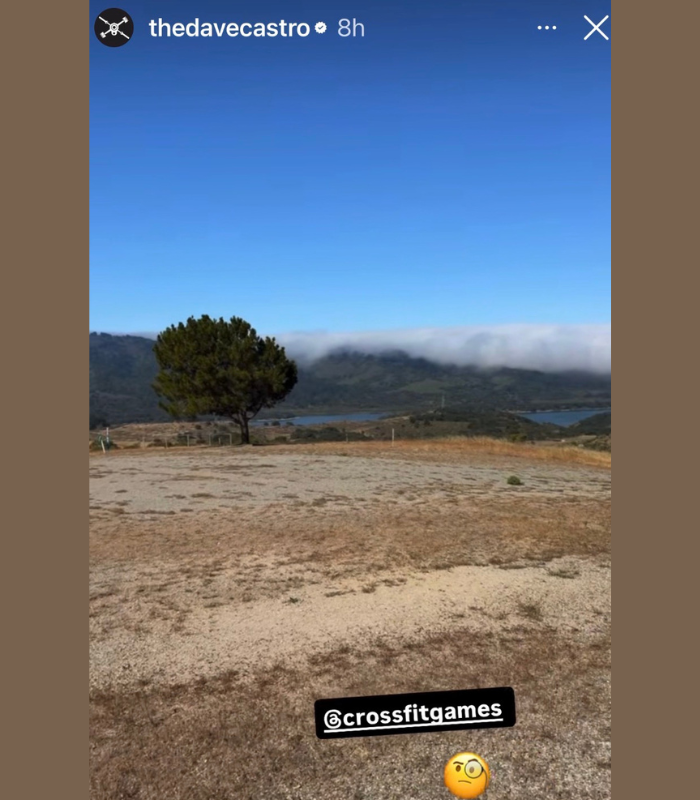 Dave Castro Instagram story showing a mystery CrossFit Games site with water in the hills