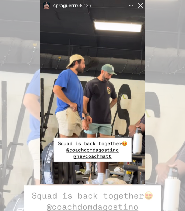 James Sprague and coach Dom together again in a training setting