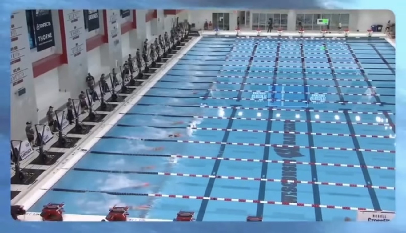 CrossFit Games athletes swimming laps in a pool